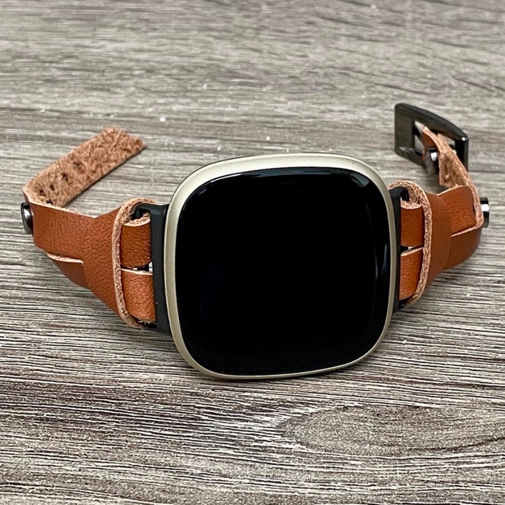 Fitbit Sense Leather Bracelet Light Brown Strap